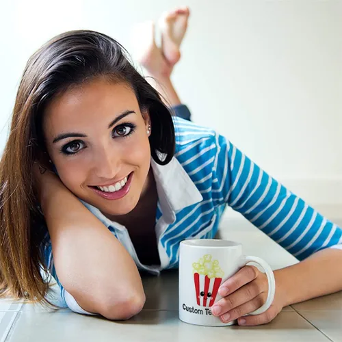 Miniatura 3 de Taza de café de cerámica personalizada Paquete de 11 onzas Palomitas de maíz Alimentos y bebidas Taza de té blanca Texto personalizado aquí