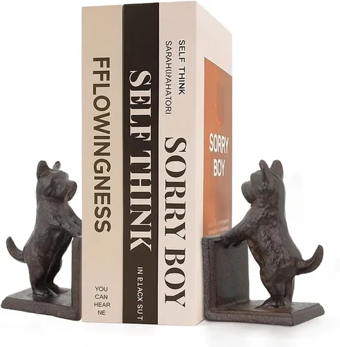 Miniatura 8 de Sujetalibros decorativos para perros, extremos únicos de hierro fundido con forma de animal para guardar libros resistentes, para decoración