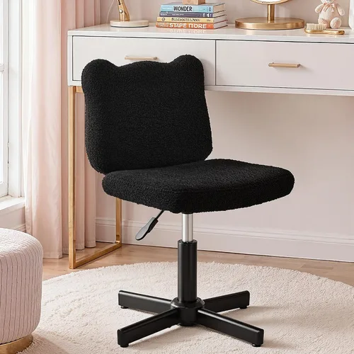 Miniatura 9 de LUE BONA Taburete de tocador ajustable con respaldo ancho con orejas de oso femenino, taburete giratorio de 360° para sala de maquillaje, otomana