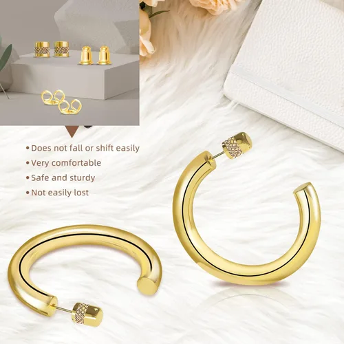 Miniatura 5 de iLovey 14K Gold Hoop Earrings for Women, Lightweight Open Chunky Silver Gold Hoops, 20MM30MM35MM40MM Small Medium Large Thick Chunky Hoops