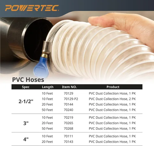 Miniatura 7 de POWERTEC Manguera de recolección de polvo de 2-1/2 pulgadas x 10 pies, manguera flexible de PVC para sierra de mesa, sierra de cinta, mesa