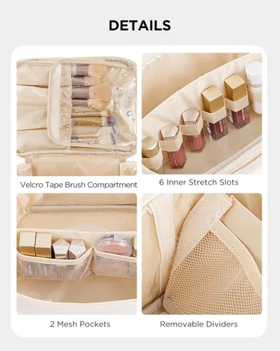 Miniatura 3 de HBlife Bolsa de maquillaje de viaje portátil y bonita bolsa de cosméticos de cuero, bolsa de maquillaje grande, organizador de maquillaje, bolsa