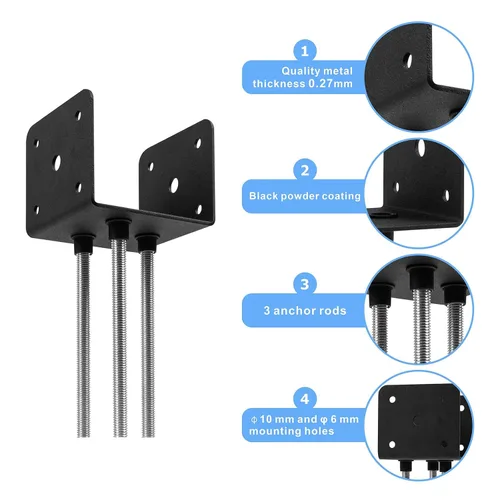 Miniatura 3 de 4 piezas de anclaje de poste de hormigón en forma de U soporte de poste de 4x4 soporte de base de poste de tierra, soportes de pérgola base de poste