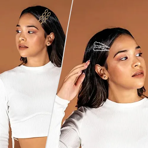 Miniatura 5 de 18 pinzas de pelo de metal geométrico dorado para mujeres y niñas, pinzas para el cabello de perlas preppy para novia, elegante juego de pasadores