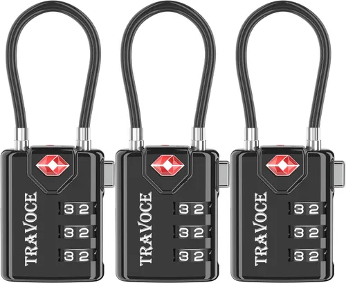Miniatura 10 de Search Alert - Cerraduras de cable de equipaje de combinación de viaje aprobadas por la TSA para maleta, casillero de gimnasio, caja