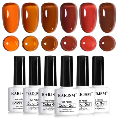 Miniatura 57 de RARJSM Juego de Esmaltes de Gel Nude Colección Jelly Pink de 6 Colores Naturales Transparentes Rosa Translúcido Lechoso Malva Morado Marrón Claro
