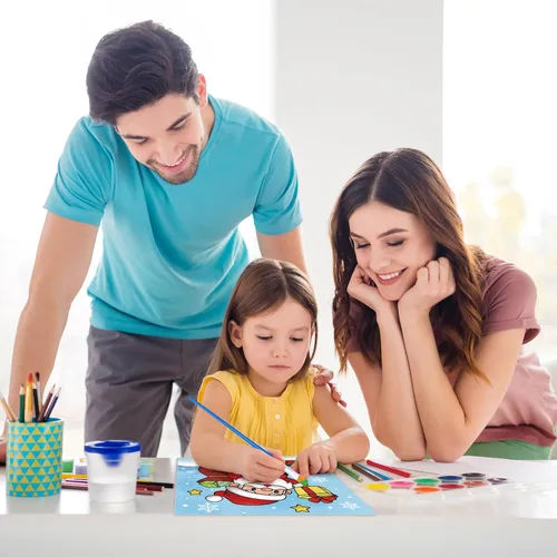 Miniatura 6 de Anseal 8 Paquetes Lienzos Predibujados de Navidad para Pintar, 8" X 8" Lienzo Preimpreso para Niños, Tableros de Pintura con Contorno Preestirado
