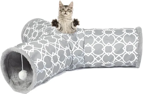 Miniatura 10 de Túnel Geométrico Recto para Gatos con Felpa en el Interior, Juguetes para Gatos Túnel Plegable con Pelotas, para Conejos, Gatitos, Hurones