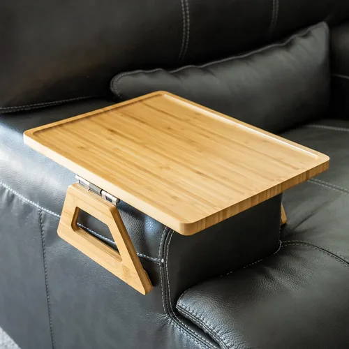 Miniatura 12 de Shamrock Home Mesa Bandeja de Bambú para Brazo de Sofá, Mesa Bandeja con Clip para Sofás. Bandeja de Brazo de Sofá para Cenas de TV, Controles