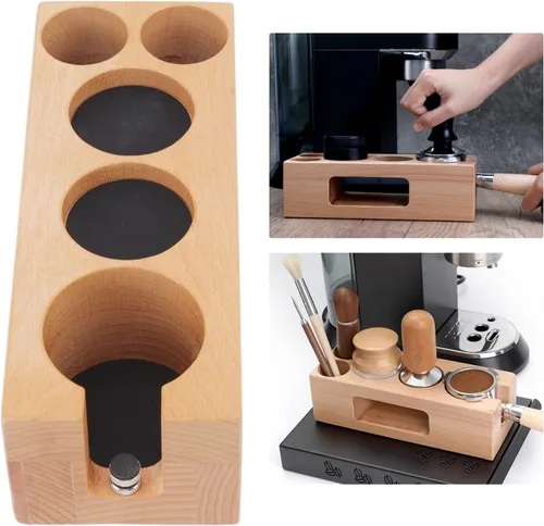 Miniatura 4 de Soporte de pisón de café, estación de espresso antideslizante de madera para café hogar (L)