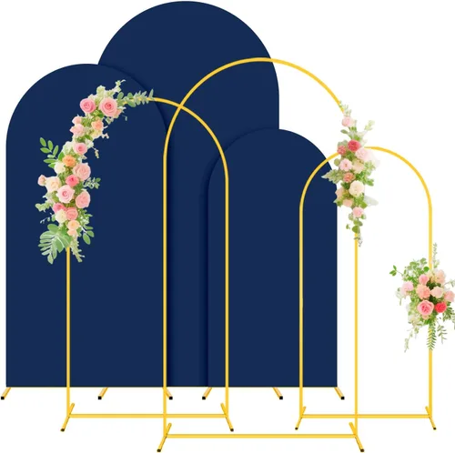 Miniatura 10 de Soporte de arco de boda y juego de cubierta de arco color melocotón de 2 piezas (7.2 pies, 6 pies) Soporte de telón de fondo de metal para fiestas
