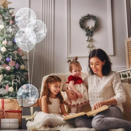 Miniatura 7 de Skylety 40 globos transparentes de copo de nieve a granel, globos de látex transparentes de copo de nieve para Año Nuevo, fiestas de cumpleaños