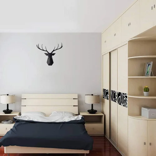 Miniatura 7 de YJ Home Decoración de pared con cabeza de ciervo, negro, 23.3 pulgadas de ancho x 21.3 pulgadas de alto Taxidermia sintética, diseño geométrico