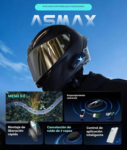 Miniatura 2 de ASMAX F1s - Auriculares Bluetooth para motocicleta con control de voz inteligente, sistemas de comunicación de casco de malla para 10 conductores