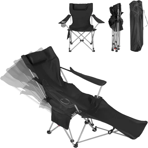 Reclining Camping Chair with Footrest, 4-Position Adjustable Zero Gravity Chair, Portable Folding Camping Lounge Chair with Headrest Cup Holder &