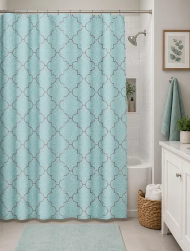 Miniatura 21 de Serafina Home Cortina de ducha bohemia, diseño floral de mandala azul marino, verde azulado, blanco, tela, 72 x 72 pulgadas, resistente a