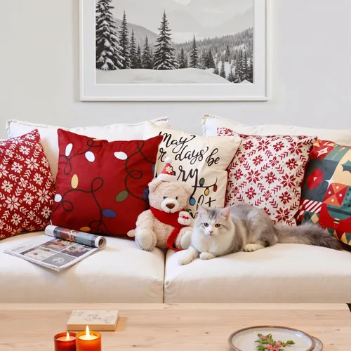 Miniatura 7 de jinchan Fundas de almohada navideñas de 20 x 20 pulgadas, fundas de almohada rojas navideñas con estampado de luces de cascabel, decoración