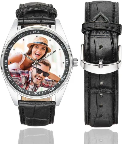 Miniatura 3 de Reloj de encargo de la foto del par de los relojes ocasionales de la correa de cuero negro para los hombressu noviomarido