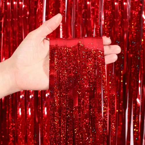 Miniatura 2 de Cortina metálica con franjas de aluminio de telón de fondo con 2 paquetes de cortinas, para fiesta láser, de 3 x 8 pies, de CYLMFC, para decoración