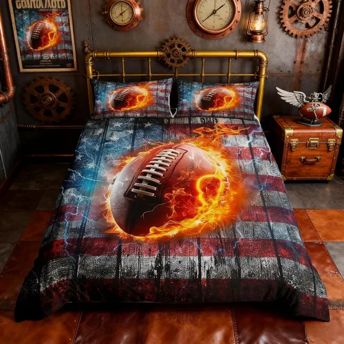 Juego de funda de edredón para niños de fútbol americano, tamaño individual, juego de ropa de cama de fútbol de rugby de llama, decoración de