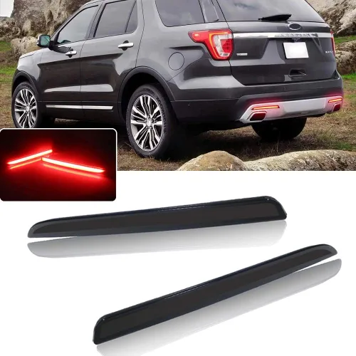 Miniatura 10 de Lente roja completa LED parachoques reflector trasera niebla luces para 2016 2017 2018 2019 Ford Explorer