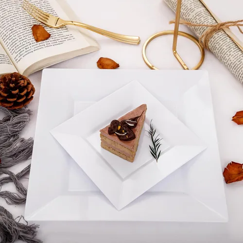Miniatura 4 de Liacere 100 piezas de platos cuadrados de plástico blanco - 50 piezas de platos de cena resistentes de 9.5 pulgadas y 50 piezas de platos de postre