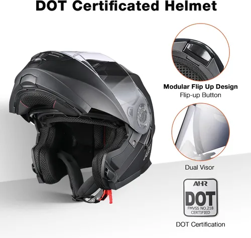 Miniatura 2 de AHR Casco de motocicleta de doble visera, modular abatible, casco de cara completa, aprobado por DOT, casco AHR Run-M1 y M3 para adultos, motos