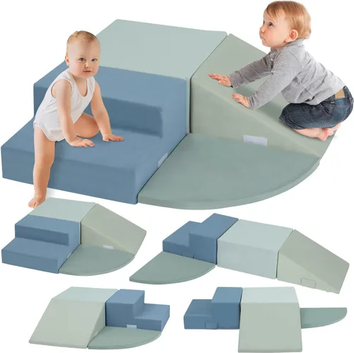 Miniatura 7 de CAPAKIDS Juguetes grandes de escalada para niños pequeños de 4 piezas para interiores, bloques de espuma con velcro, clásico
