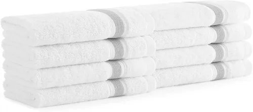 Aston & Arden Juego de 8 paños turcos a rayas, extrasuaves y afelpados con el mejor algodón egeo de fibra larga, 21.16 oz/m², toalla de lujo para