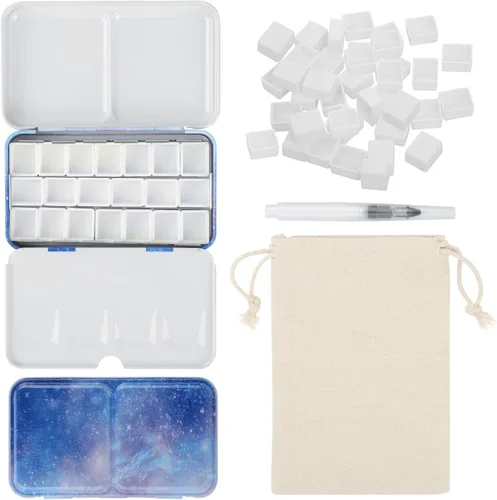 PEVART Paleta de acuarela de lata de metal, Estuche vacío de pintura con 50 piezas de sartenes vacías y un lápiz de acuarela adecuado para paleta de