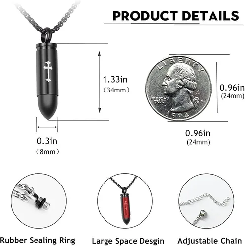Miniatura 6 de 123 Pack Urn Necklace for Ashes for Women Men Cylinder Urn Locket Bullet Cremation Jewelry Fish Necklace for Ashes CZ Bar Cremation Jewlery for