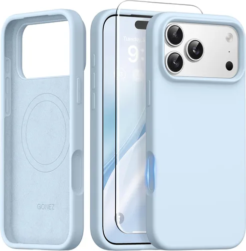 Miniatura 13 de GONEZ Funda de silicona para iPhone 14 Pro Max, compatible con MagSafe, con protector de pantalla + protector de lente de cámara, silicona líquida a
