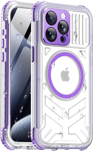 Miniatura 9 de Funda impermeable para iPhone 15 con Magsafe, protector de pantalla, cordón, IP68 militar de cuerpo completo a prueba de golpes, para deportes