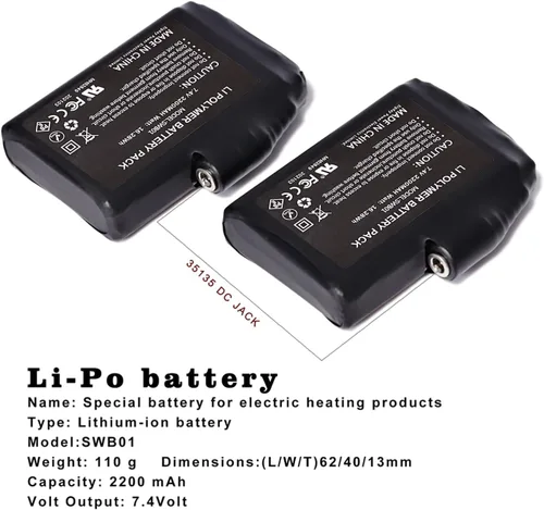 Miniatura 3 de Baterías Recargables Li-Polímero 7.4V 2200mAh/3500mAh/5000mAh, Batería Recargable para Ropa Calentada Li-Ion, Reemplazo de Batería para Guantes