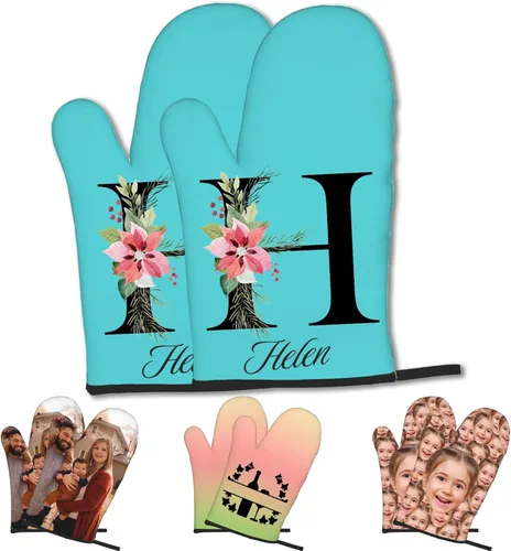 Manoplas de horno personalizadas con nombre y foto, resistentes al calor y a la intemperie, para amigos y familia, como regalo de cocina, horneado,