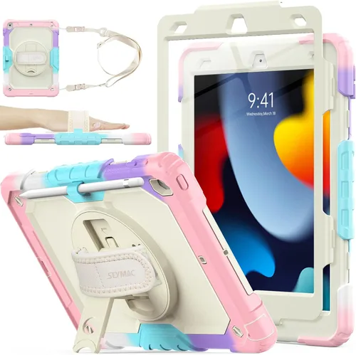 Miniatura 22 de SEYMAC stock Funda para iPad de 9ª/8ª/7ª generación de 10.2", a prueba de golpes con protector de pantalla, soporte para lápiz