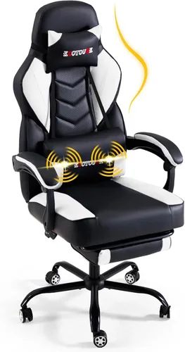 Miniatura 9 de ECOTOUGE Silla de juegos con reposapiés, silla grande y alta con soporte lumbar de masaje, silla ergonómica con respaldo alto reclinable, silla Azul