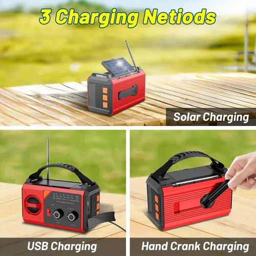 Miniatura 4 de Radio de emergencia de manivela de 30000 mAh - Radio meteorológica portátil solar AM FM NOAA con linterna de 3 modos y lámpara de lectura, conector