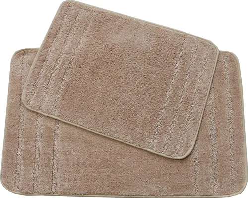 Miniatura 6 de All American Collection Juego de 2 alfombrillas de baño rectangulares antideslizantes de felpa lanuda absorbente de agua para baño y bañera de Beige