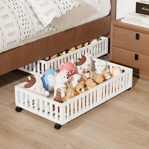 Miniatura 9 de Almacenamiento de bambú debajo de la cama con ruedas, caja organizadora de zapatos rodante debajo de la cama para zapatos, mantas, juguetes