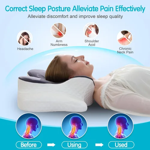 Miniatura 2 de Almohada cervical para aliviar el dolor de cuello, almohadas de espuma viscoelástica de contorno, almohada ortopédica ajustable con funda