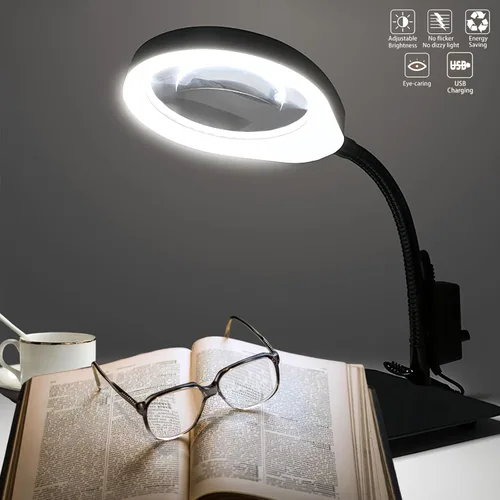 Miniatura 5 de Lupa 10X con luz y soporte, luz flexible regulable para manualidades, lupa iluminada con luces LED, manos libres para trabajo cercano, manualidades