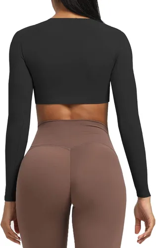 Miniatura 4 de Aoxjox Camiseta corta de manga larga para mujer, diseño de Sienna Twist Deep V