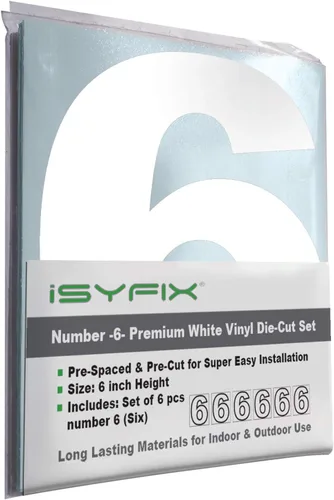 Miniatura 61 de iSYFIX - Calcomanías de vinilo blancas con número 0 (cero) - Juego de 6 unidades de 1.5 pulgadas autoadhesivas - Decalcomanías premium troqueladas