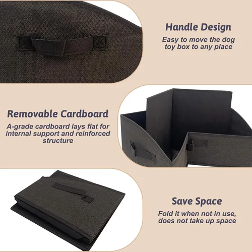 Miniatura 4 de VCEPJH Organizador de caja de juguetes plegable para perros, paquete de 2 cubos grandes de juguetes para perros con asa de tela, cesta abierta