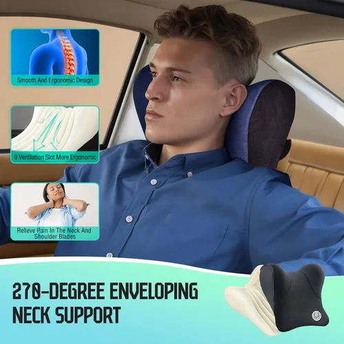 Miniatura 8 de Almohada para el Cuello del Asiento de Coche para Conducir, Almohada de Reposacabezas de Espuma Viscoelástica Suave con Correa Ajustable y Funda