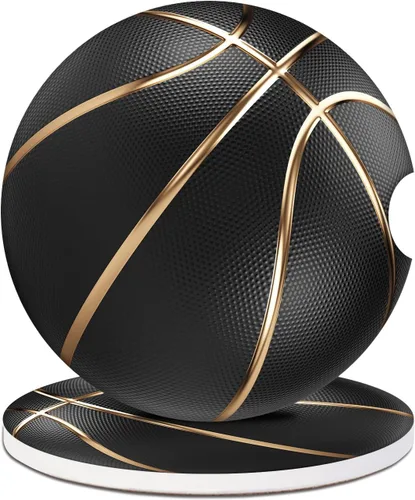 Portavasos negros de baloncesto para automóvil, posavasos de cerámica absorbente para amantes de las bolas, accesorios de automóvil para mujeres y