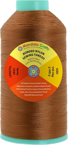 Miniatura 93 de Mandala Crafts - Hilo de nailon para coser cuero, tapicería, mezclilla y para trenzar el pelo; resistente, 1500 yardas, tamaño 69 T70 Marrón