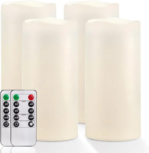 Miniatura 11 de Homemory Velas grandes impermeables sin llama de 6" x 4" para exteriores con control remoto y temporizador, velas LED parpadeantes que funcionan