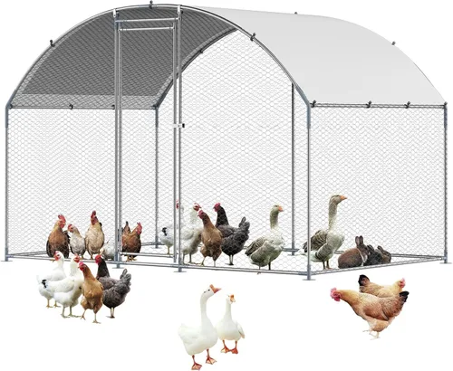 Miniatura 17 de VEVOR Gallinero de metal grande con paso, 13.1 x 9.8 x 6.5 pies para patio con cubierta impermeable, jaula grande para aves de corral